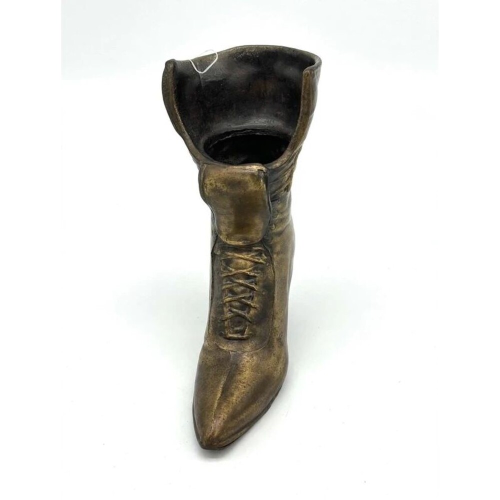 Vintage Cast Brass / Bronze Victorian Ladies Lace-Up Boot Vase